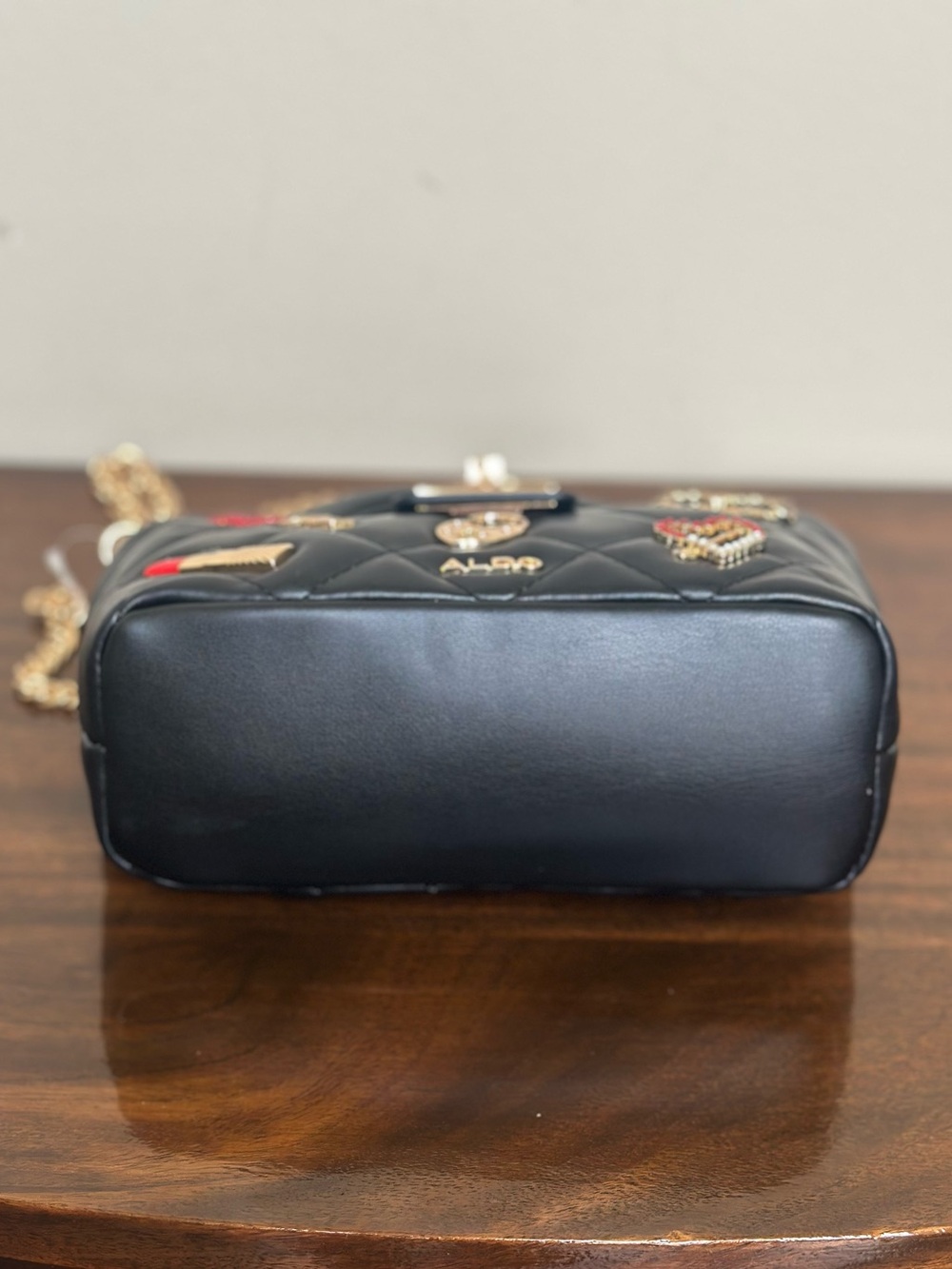 NWT - Aldo Black Quilted Crossbody with Gold Chain and Decorative Pins - Picture 9 of 11